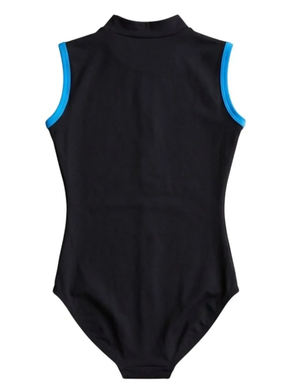 Eurotard Girls Mock Neck Leotard Black Turquoise INT Lycra Sleeveless Front Zip
